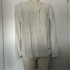 Roots Lightweight Long Sleeve Rayon & Linen Blend Peasant Top